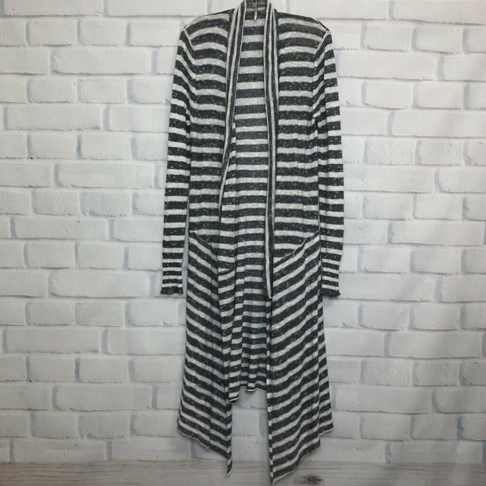 Free People Duster Cardigan Size S Gray White Stripe